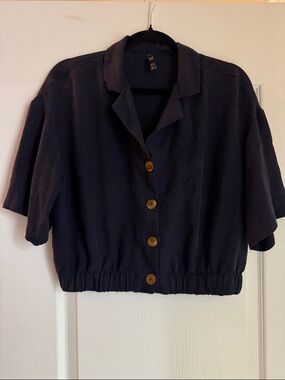 Zara Navy Blue Cropped Button Front Jacket